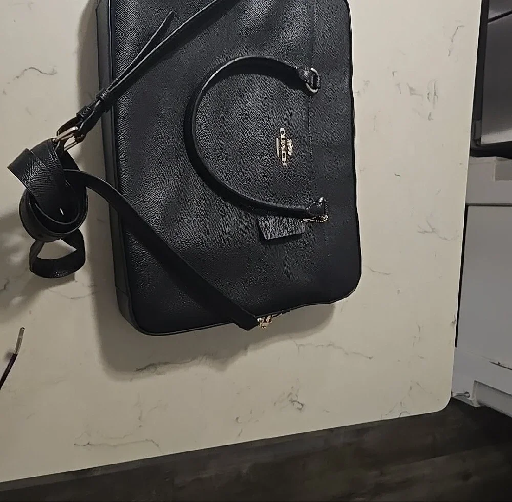 Coach Black Leather Laptop Tote with Removable Crossbody Strap